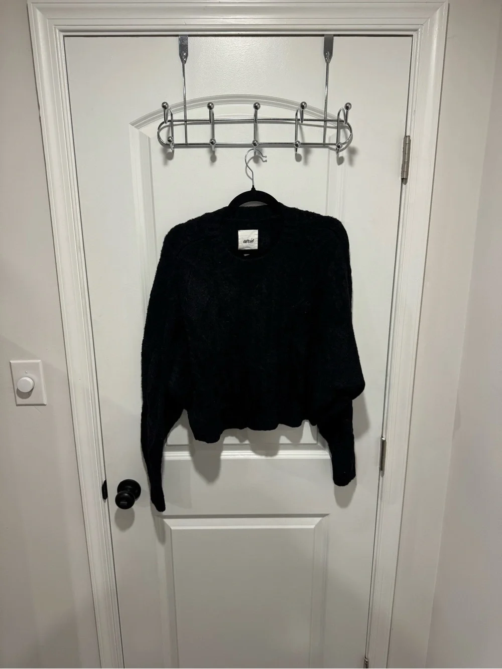 aerie Black Cable-Knit Crewneck Sweater